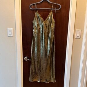 Express Shimmery Gold Slip Dress with Thin Straps
